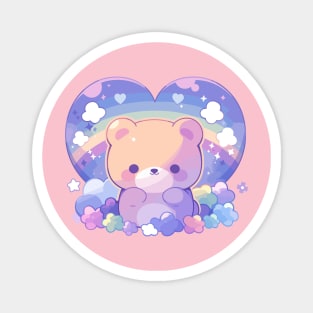 Cute Kawaii Baby Bear Cub With Rainbow Heart Magnet